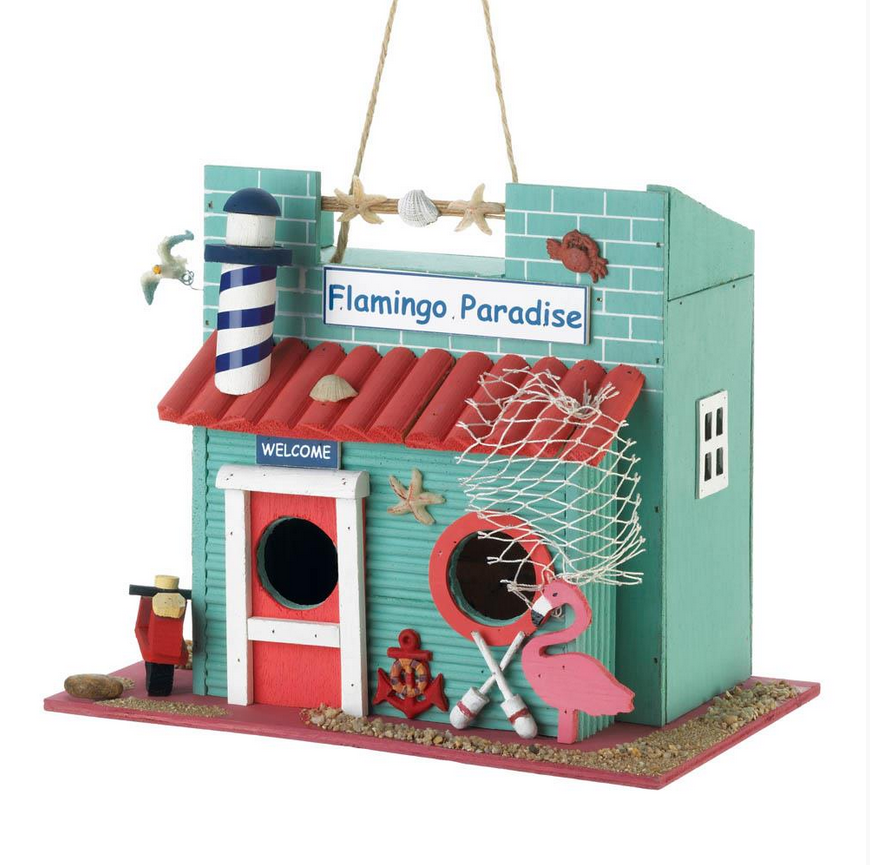 Ocean Island Flamingo Paradise Wooden Birdhouse