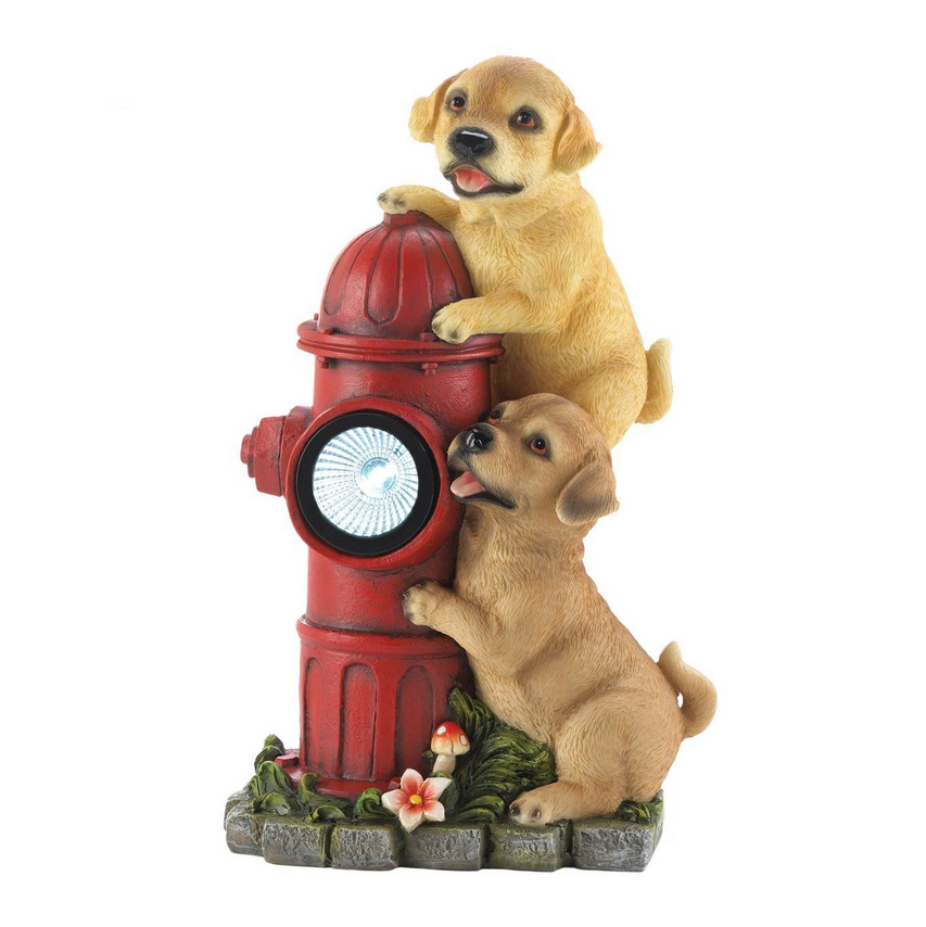 Dogs Fire Hydrant Indoor Outdoor Garden Yard Solar Statues