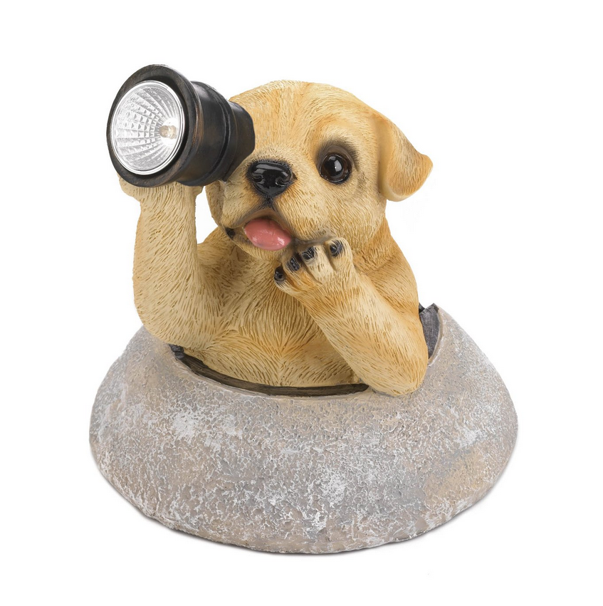 Adorable Solar Puppy with Telescope Indoor Outdoor Garden Yard Statues