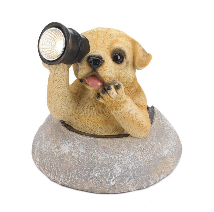 Adorable Solar Puppy with Telescope Indoor Outdoor Garden Yard Statues