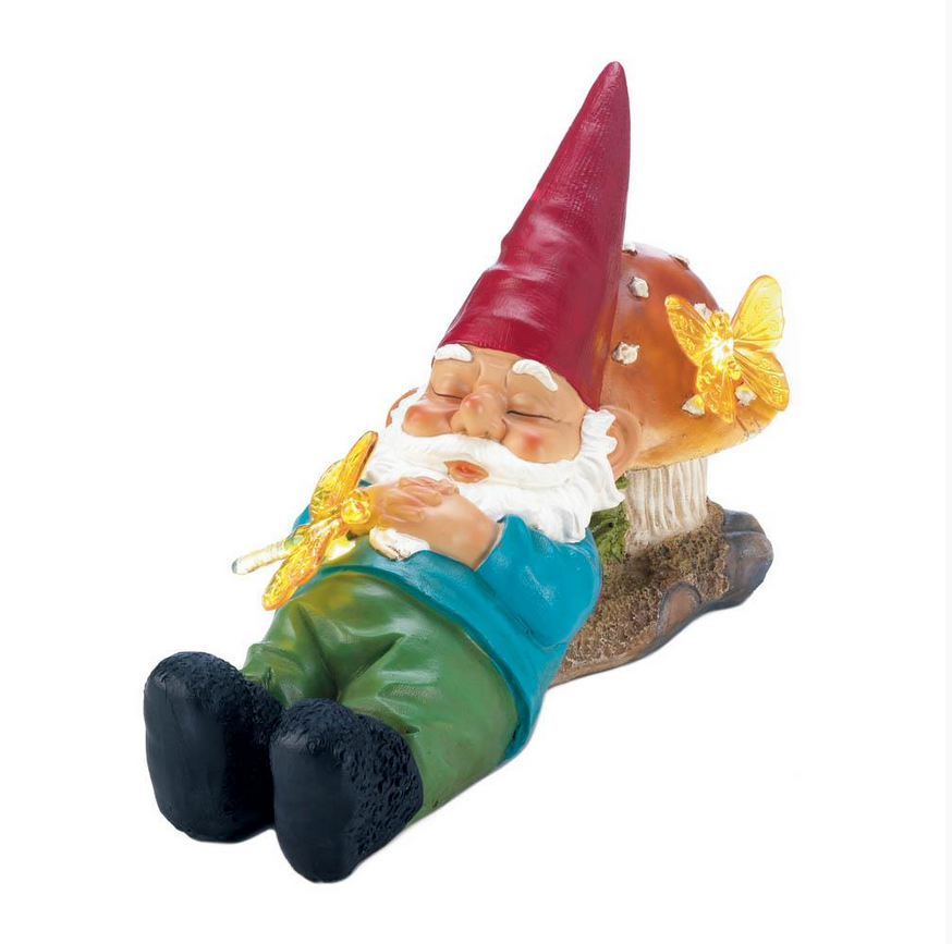 Adorable Solar Powered Sleepy Gnome Outdoor Garden Yard Statues