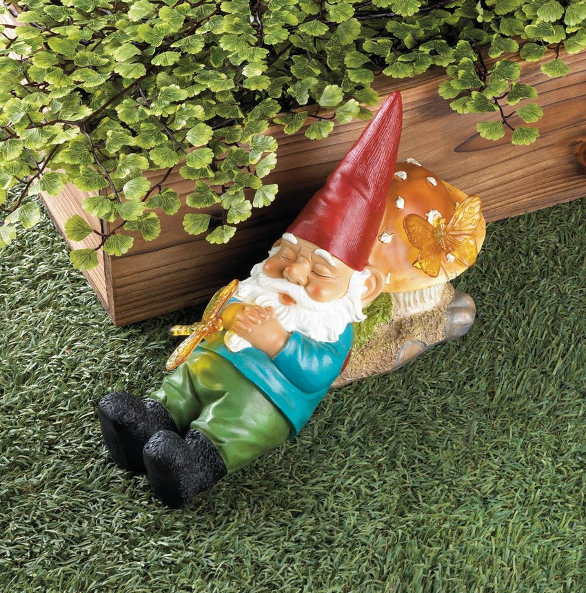 Adorable Solar Powered Sleepy Gnome Outdoor Garden Yard Statues